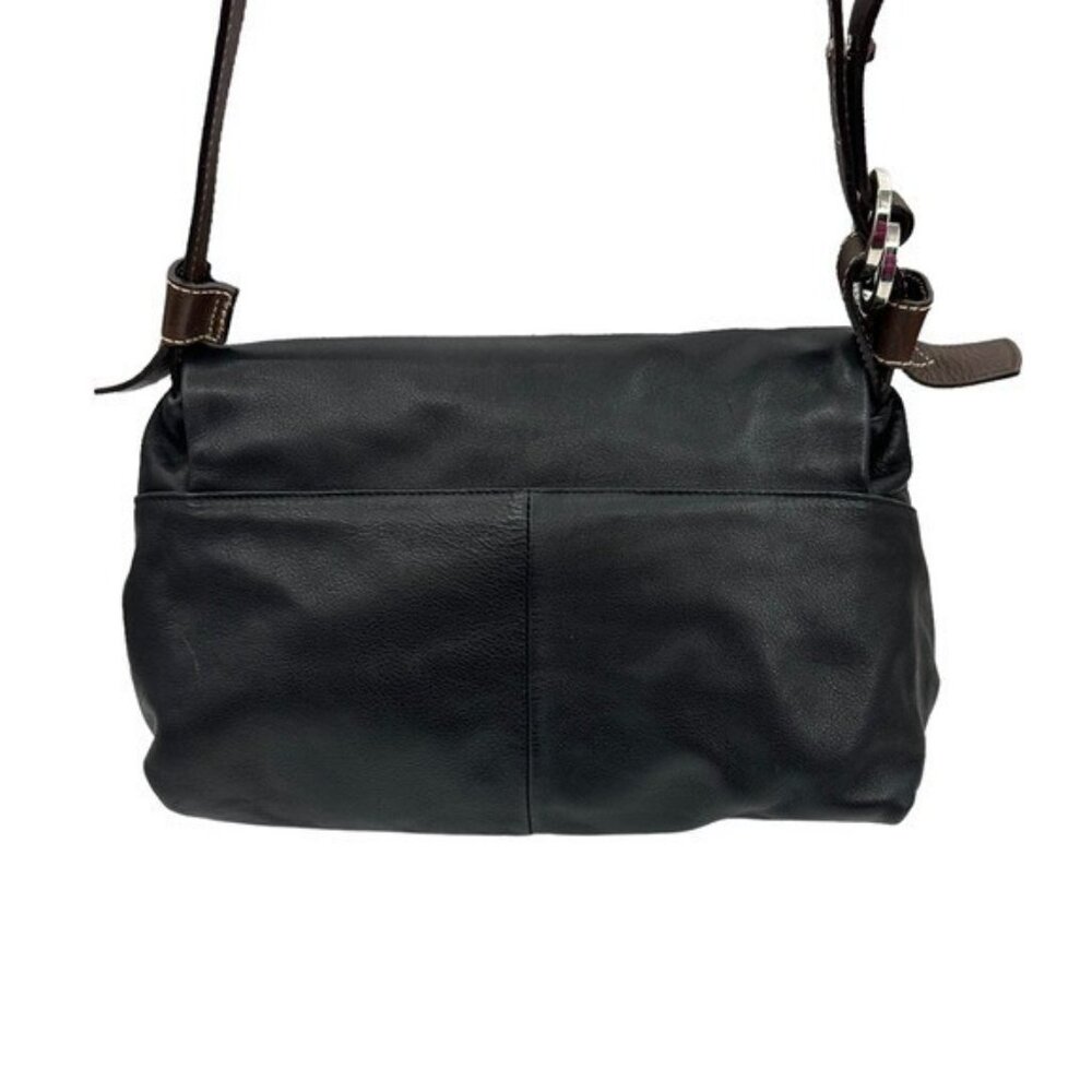 Francesco Biasia Black Leather Shoulder Bag with Brown Strap - Picture 7 of 16